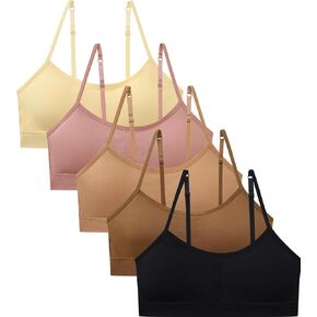 Suekaphin Girls Training Bra Padded Seamless Soft Bras for Girls with Adjustable Strapes Removable Pads Pack of 5