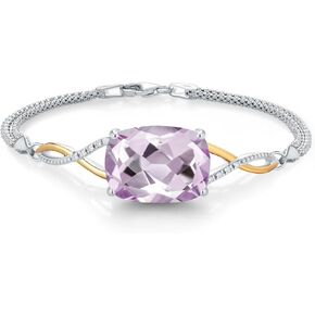 GEM Stone King 925 Silver and 10K Gold Gold Purple أو Green Green and White Lab Bracelet Diamond for Women | 13.08 CTTW | وسادة قطع 18x13mm | 6.5/7/7.5 بوصة | صنع في إيطاليا