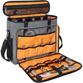 Bartender Kit Travel Bag for Cocktail Shaker Set, Portable Carrying Bag With Compartments for Wine Bottles, for Travel Home Indoor Outdoor Party (Without Tools)