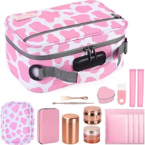 Large Storage Bag with 11 Small Items，Medicine Lock Box with Accessories , Portable Lock caes，Pouch Water Resistant，Set Travel Case, Great, Pink and White