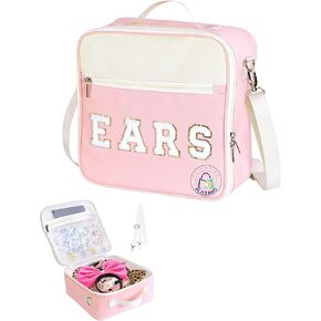 Mouse Ears Travel Case Multipocket Large Chenille Letter Mouse Ears Headband Holder with Shoulder Strap 11"x11"x4.5"