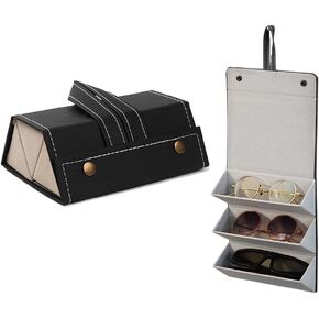 Sunglasses Travel Case,Portable Multiple Glasses box Foldable Eyeglasses Case，Suitable for men, women and girls who carry multiple pairs of glasses (Black)