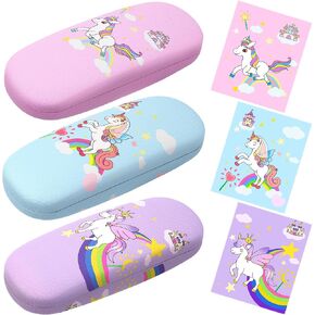 3 Pcs Cute Eyeglasses Case Hard Shell Storage Cases Unicorn Hard Clamshell Glass Cases Protective Glasses Stand with Cleaning Cloth Fits Most Glasses and Sunglasses