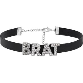 Sacina Gothic Punk Cute Brat Letter Choker, Black Choker, Black PU Leather Chocker Collar, Gothic Goth Necklace, Halloween Jewelry Gift for Women