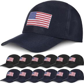 12 Pieces 4th of July Baseball Cap Patriotic American Flag Baseball Hats Bulk Adjustable USA Independence Day Baseball Cap USA Hat for Men Women Black, Navy Blue