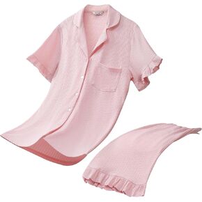 Women's Pajama Sets Short Sleeve Button Down Sleepwear Cute Nightwear Soft Pjs Lounge Sets