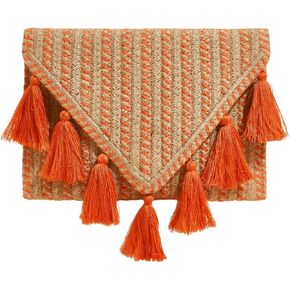 GORGLITTER Women's Bohemian Straw Clutch Handbags Envelope Handbags Purse with Fringe