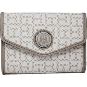Tommy Hilfiger Women White Gray Coated Canvas Logo Print Small Wallet Clutch Bag
