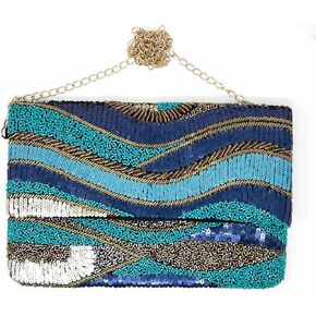Makin 'Waves Women's Blue & Gold Hoved Clutch ، 12 × 8 بوصات