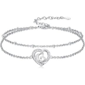 Dorunmo Initial Anklet 925 Sterling Silver Letter A-Z Layered Heart Anklet Beach Jewelry Birthday Gifts for Women