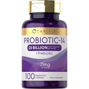Carlyle Probiotics 25 Billion CFU | with Prebiotics | 100 Capsules | Vegetarian, Non-GMO, & Gluten Free Supplement | for Men & Women