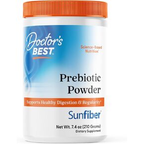 Doctor's Best Prebiotic Fiber Powder with Sunfiber, Supports Healthy Digestion & Regularity, Non-GMO, Gluten Free, Soy Free, Vegan, Unflavored, Non-Gritty, Easy Dissolve Net Wt. 7.4 oz (210 Grams)