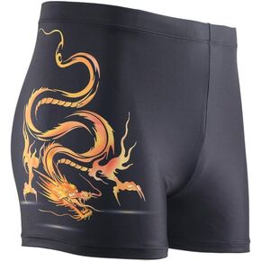 Men's Square Leg Swimsuit Jammer Shorts Athletic Men Swimwear Black Dragon Printing Briefs Swim Waist: 33"-35"