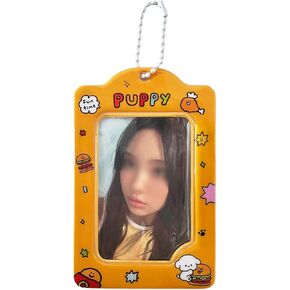 Kpop Photocard Holder Cute Puppy 3 inch Idol Album Photo Card Sleeves ID Trading Card Protector for Student Kpop Fan (Pink)