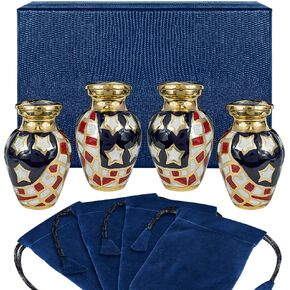 Trupoint Memorials Small Urns for Human Ashes Keepsake, Military and Patriotic Decorative Mini Cremation Urn for Veteran Adult Men & Women, Set of 4, Gold