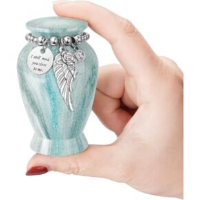 Memorials Small Urns for Human Ashes Keepsake Aluminum Mini Urns for Ashes with Angel Wing Charm Decorative Burial Urn Funeral Cremation Urns for Women and Men