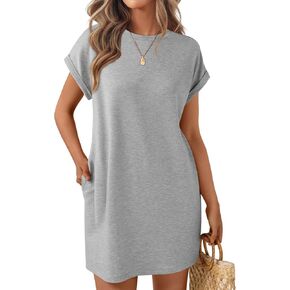 LILLUSORY Womens Summer Casual Short Sleeve T Shirt Dress 2025 Spring Vacation Beach Mini Sundress Loose Clothes with Pockets