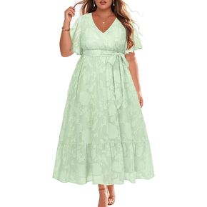 Pinup Fashion Plus Size Dresses for Wedding Guest - 2025 Cocktail Semi Formal Summer Wrap V Neck Maxi Dress