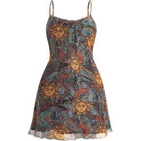Milumia Women's Plus Size 90s Mini Dress Vintage Spaghetti Straps Mesh Short Dress