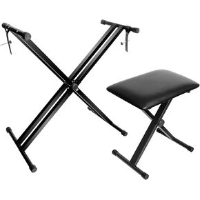 Kuyal Heavy-Duty, Double-X Adjustable Piano Keyboard Stand and Classic Piano Bench (Dual X)