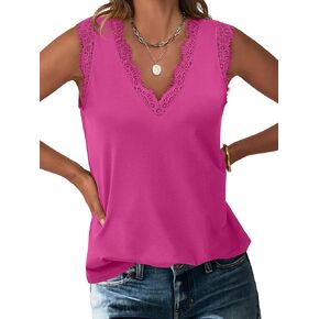 ANRABESS Womens Lace Trim Tank Tops V Neck Sleeveless Shirts 2025 Summer Casual Trendy Dressy Cami Top