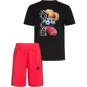 adidas Boys Short Sleeve Graphic Cotton Tee Shirt and 3-stripe Short Set
