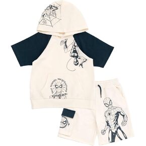 Marvel Spider-Man French Terry Pullover Hoodie and Shorts Toddler to Big Kid Sizes (2T - 18-20)