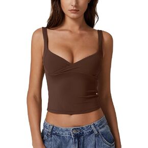 QINSEN Women's V Neck Tank Tops Double Lined Adjustable Strap Camisole Shirt