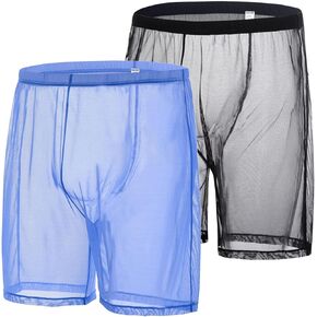 Mens Mesh See Through Underwear Transparent Breathable Boxer Short Sexy Sheer Loose Lounge Shorts