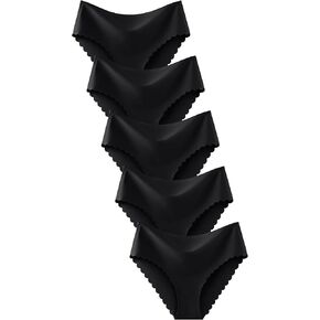 FINETOO Seamless Underwear for Women High Waisted Panties Scalloped Edge Sexy Cheeky Bikini No Show Briefs S-XXL 5 Pack