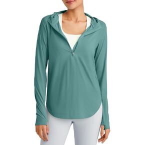 G4Free Lightbreeze Womens UPF 50+ Sun Shirts with Hoodie Long Sleeve Workout Tops Half Zip Rash Guard Hiking Fishing