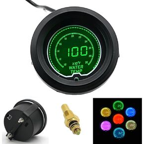 Black 7 Color LED Display 100~300°F Fahrenheit Water Temperature Gauge Kit Includes Temper Sensor for Car Truck | 7 Adjustable Color LED | Dual Digital/Analog Output|2-1/16" 52mm