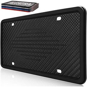 Intermerge License Plate Frame Holder - Universal American Auto Silicone License Plate Cover Rust-Proof,Rattle-Proof,Weather-Proof with 3 Drainage Holes Car Black License Plate Frame Black