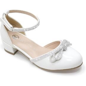 Lselom Girls Dress Shoes Pumps White Hand Heel Flower Flower Princess Dance Party Flats For Little/Big Kids