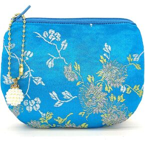 Handmade Women Coin Purse Silk Rosary Bag Jewelry Pouch Brocade Zipper Wallet - Pink