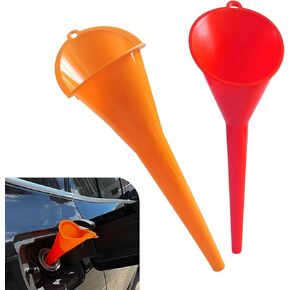 2-Pack Oil Funnels for Automotive Use, Long Neck No Spill Oil Funnel with Hanging Loop, Portable Auto Maintenance Tools for Oil Change and Transmission fluid ((Small Red+Orange)