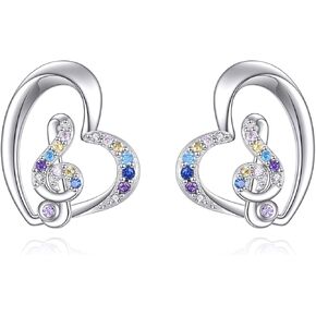 Heart Earrings Studs for Women Music Earring Gift for Music Lovers, S925 Sterling Silver Sensitive Unique Earrings Gift in Kuwait
