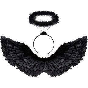 Szjias Black Wings Angel Devil Fallen Feather Wings for Kids Halloween