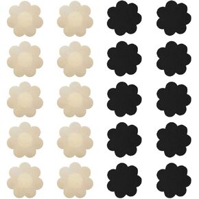 Nipple Breast Covers, Disposable Breast Pasties Adhesive Bra Nippleless Cover (Black 10 Pairs + Beige 10 Pairs)