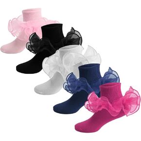 5 Pairs Girls socks fluffy ruffled edge princess dress socks lace dance socks
