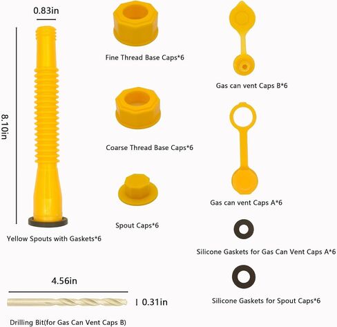 Gas Can Spout Replacement Set, Gas Can Nozzle Old Style Easy to Install, Flexible Pour Nozzle Suitable for Most 1/2/5/10 Gallon Oil Cans (6 Kit-White) in Saudi Arabia
