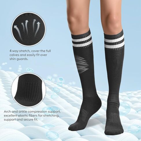 Finerview Kids Soccer Socks Baseball Softball Socks, Knee High Stripes Arch Ankle Support Athletic Socks for Boys & Girls in Kuwait