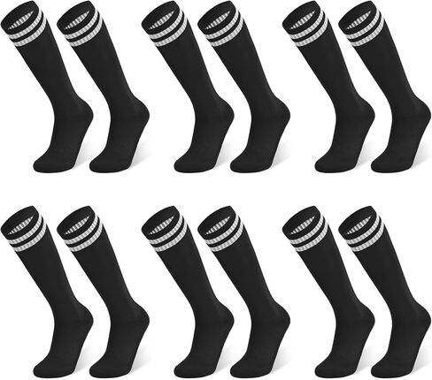 Finerview Kids Soccer Socks Baseball Softball Socks, Knee High Stripes Arch Ankle Support Athletic Socks for Boys & Girls in Kuwait