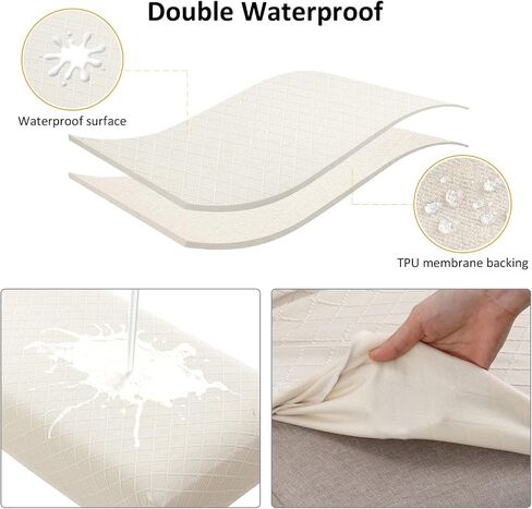 Waterproof Dining Bench Cover, Removable Bench Slipcover Washable Bench Seat Protector Cover for Living Room, Bedroom, Kitchen (Beige) in Kuwait