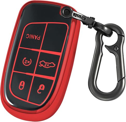 for Jeep Key Fob Cover with keychian,TPU Protection Key Case Compatible with RAM Grand Cherokee Renegade Chrysler Durango Journey Smart Remote Key(Red,5 Button) in Saudi Arabia