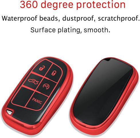 for Jeep Key Fob Cover with keychian,TPU Protection Key Case Compatible with RAM Grand Cherokee Renegade Chrysler Durango Journey Smart Remote Key(Red,5 Button) in Saudi Arabia