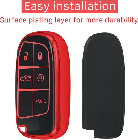 for Jeep Key Fob Cover with keychian,TPU Protection Key Case Compatible with RAM Grand Cherokee Renegade Chrysler Durango Journey Smart Remote Key(Red,5 Button) in Saudi Arabia