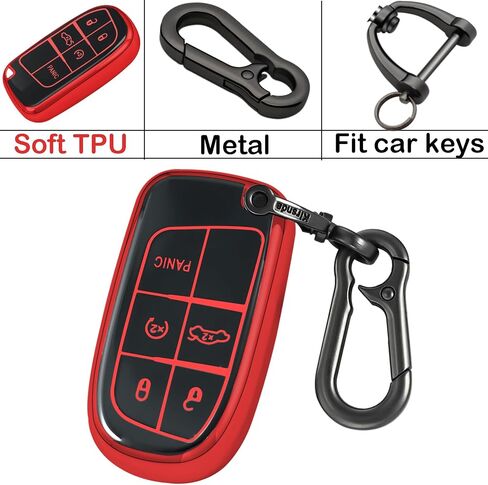 for Jeep Key Fob Cover with keychian,TPU Protection Key Case Compatible with RAM Grand Cherokee Renegade Chrysler Durango Journey Smart Remote Key(Red,5 Button) in Saudi Arabia