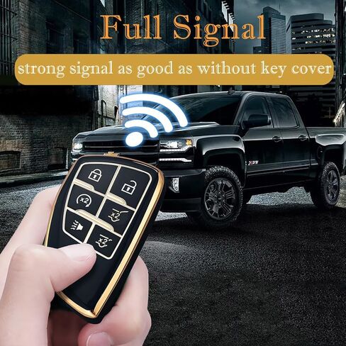 غطاء مفتاح FOB لـ Chevy GMC مع سلسلة المفاتيح ، Tahoe Suburban Expurban Traverse Yukon Denali Terrain Buick Enclude Premium Soft TPU (6 أزرار عاجية) in Kuwait