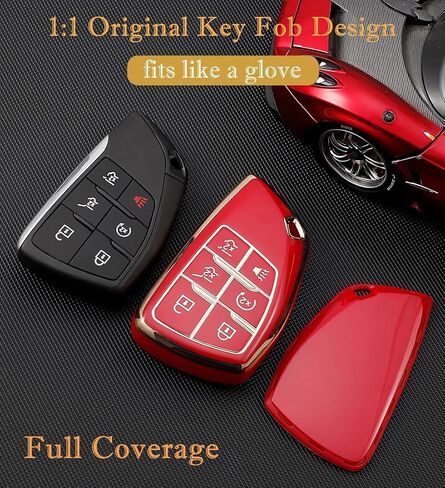 غطاء مفتاح FOB لـ Chevy GMC مع سلسلة المفاتيح ، Tahoe Suburban Expurban Traverse Yukon Denali Terrain Buick Enclude Premium Soft TPU (6 أزرار عاجية) in Kuwait